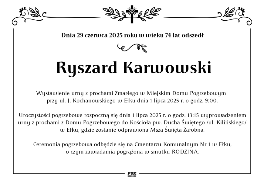 Ryszard Karwowski - nekrolog